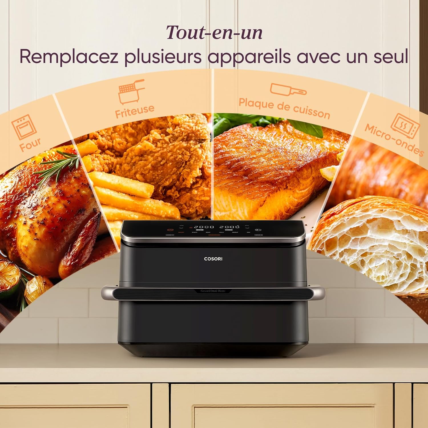 COSORI Air Fryer 10L Twinfry,Dual Zone Avec Sparateur Amovible,Capacit Flexible de 10L,Friteuse sans Huile 6-en-1,35鈩240鈩66% d'nergie en Moins,Livre de Recettes et Application