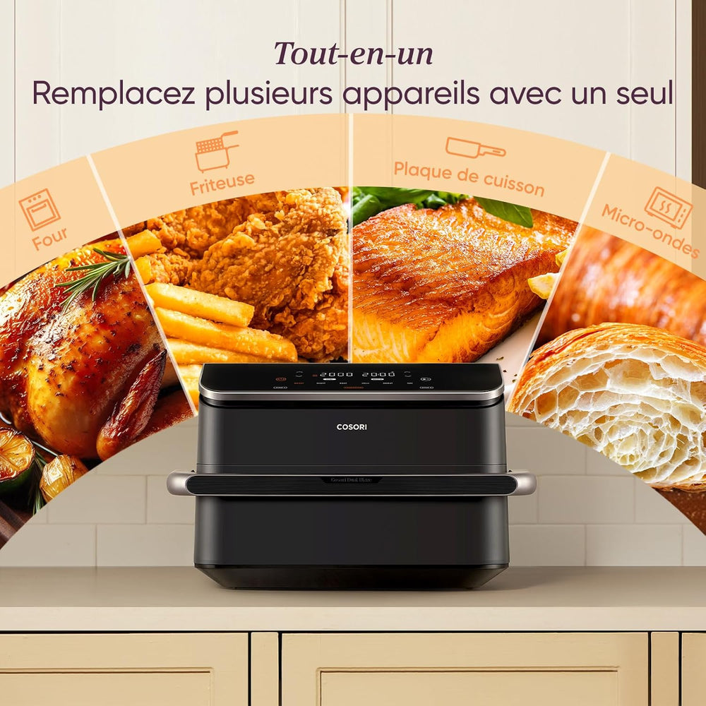 COSORI Air Fryer 10L Twinfry,Dual Zone Avec Sparateur Amovible,Capacit Flexible de 10L,Friteuse sans Huile 6-en-1,35鈩240鈩66% d'nergie en Moins,Livre de Recettes et Application