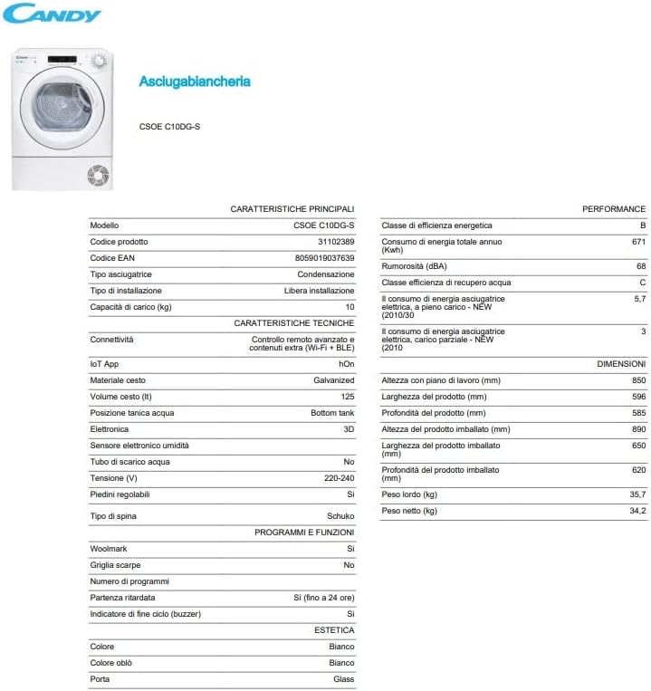 Sèche linge Condensation CSOEC10DG-S -