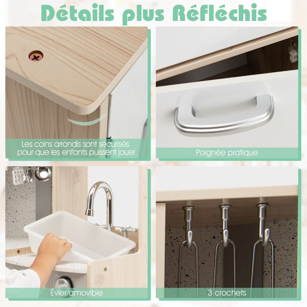 Cuisine Enfants en Bois XXL Angle 105 x 49 x 85 cm ( L x l x H ) Cuisine Complet avec Four Lave Linge 3 An+ -