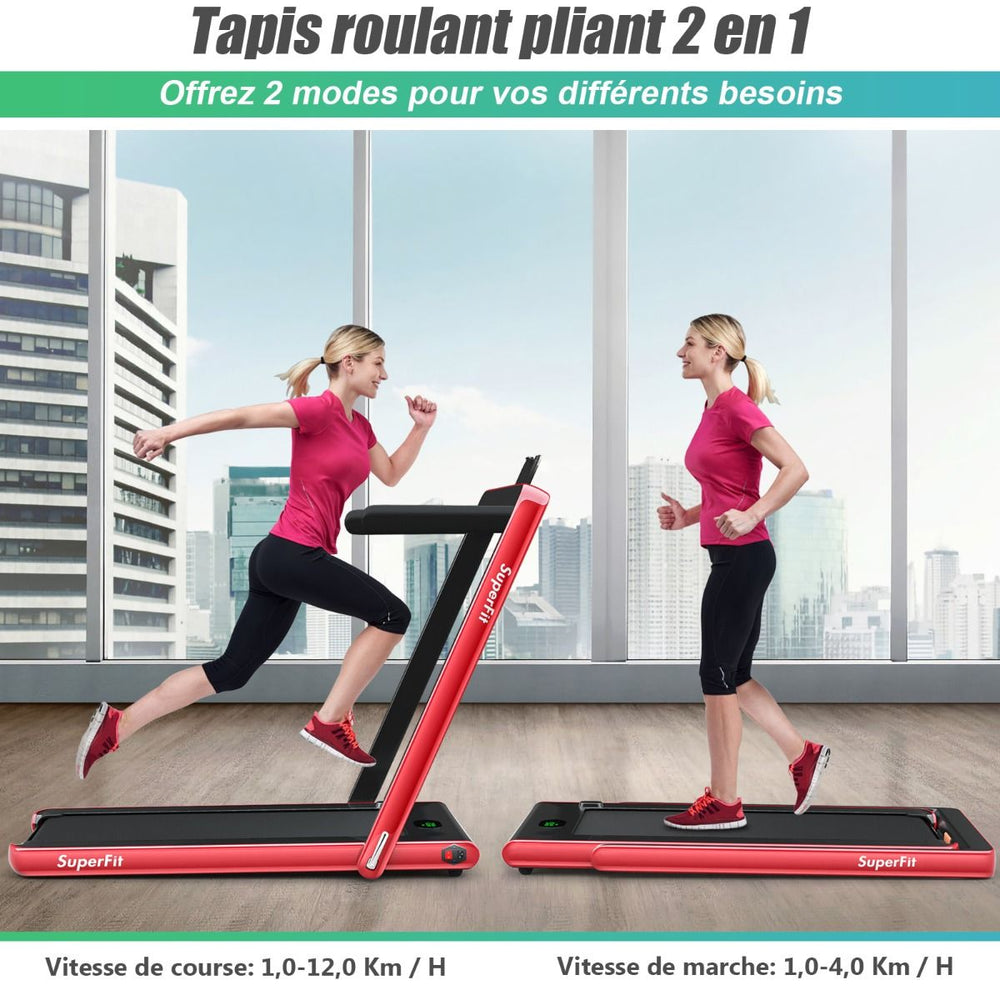 2 en 1 Tapis de Course Electrique Pliable 1 à 12 Km/H avec Haut-parleur Bluetooth Télécommande Moteur 0,75HP Vert/Blanc/Noir/Rouge/Or/Noir et Argenté/Bleu -