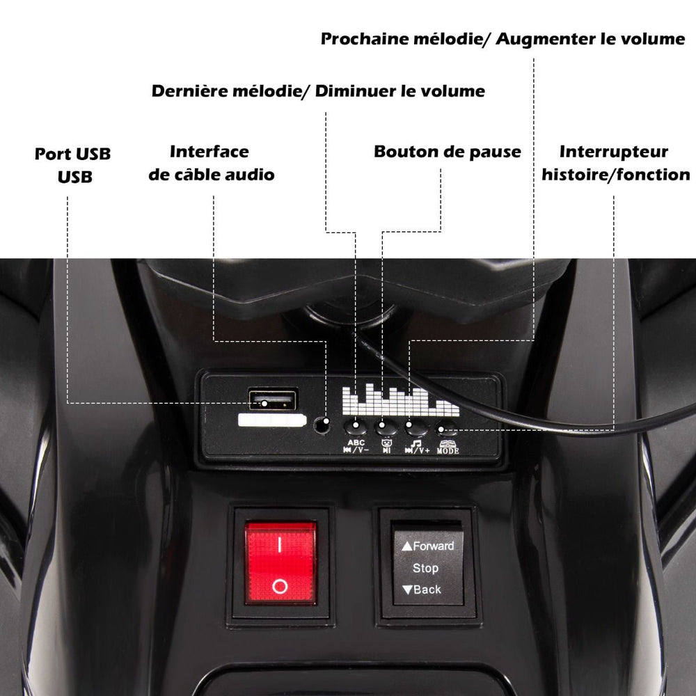 12V Quad Electrique Enfants avec Lumires LED et Musique Vhicule Electrique Enfants avec Dmarrage Lent Charge 30kg 129 x 69 x 72 cm Noir/Rouge -