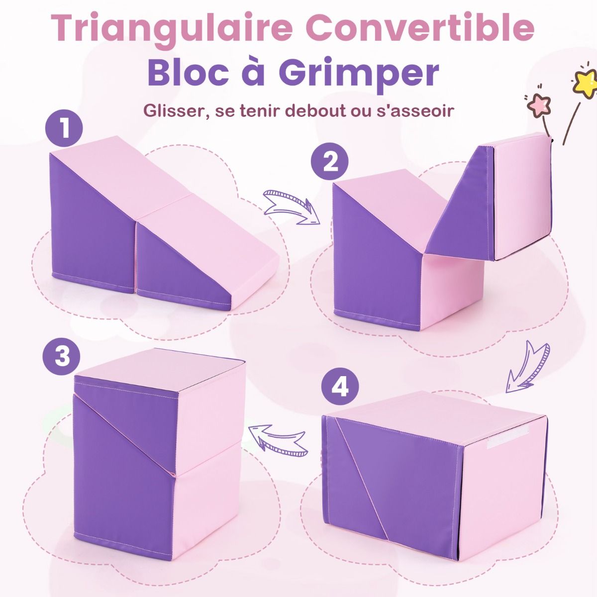 6 Blocs d’Escalade en Mousse Jeu d’Escalade pour Tout-Petits Jeu d’Activité d’Escalade Coloré Tunnel Escaliers et Rampe pour 12+ Mois Coloré/Bleu/Violet -