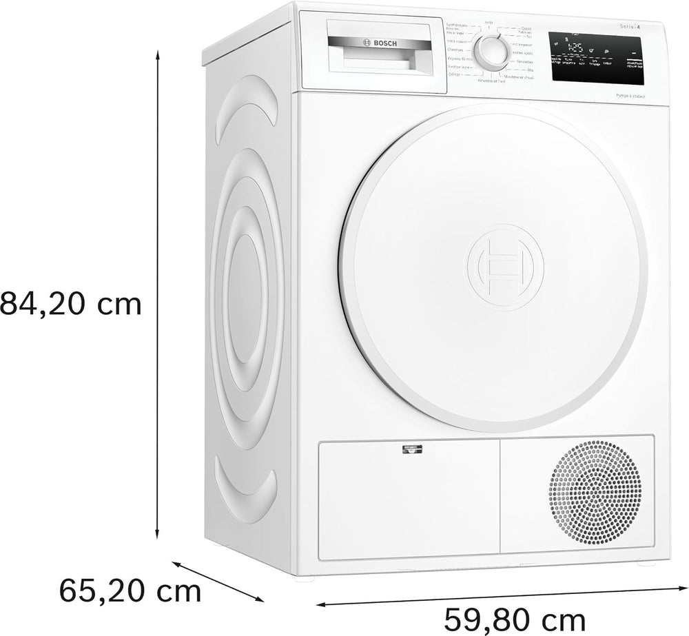 Bosch WTH8300DFR, Série 4, Sèche linge, Pompe à chaleur, 8 kg, Blanc