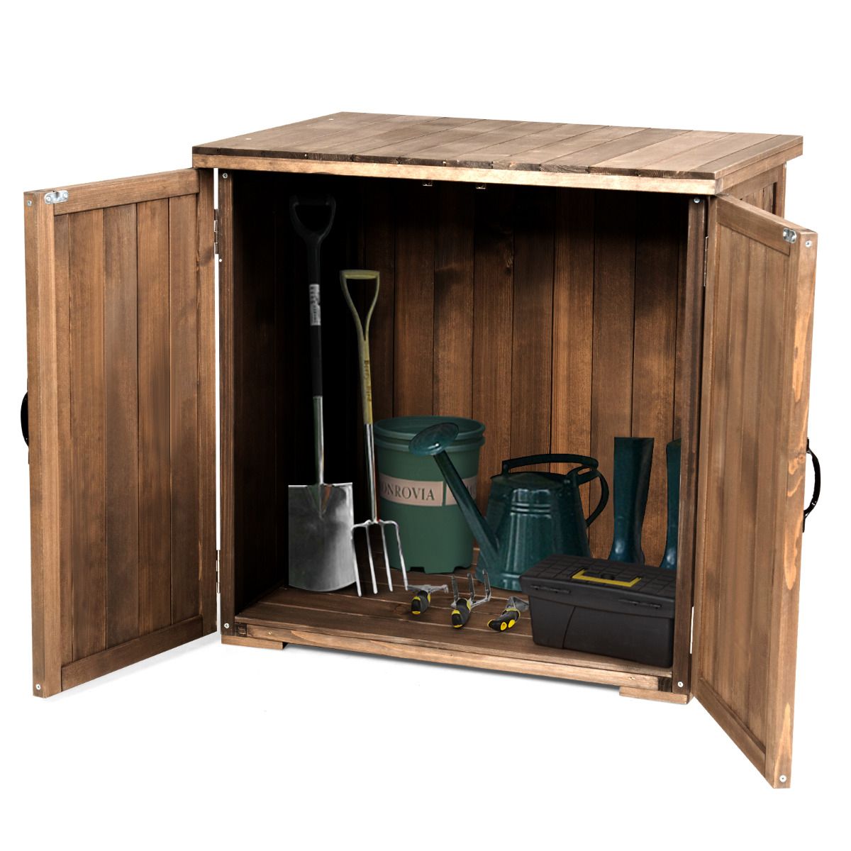 Armoire de Jardin Exterieur en Bois 77,5 x 56 x 72 cm Abri à Outils avec Double Portes Marron -