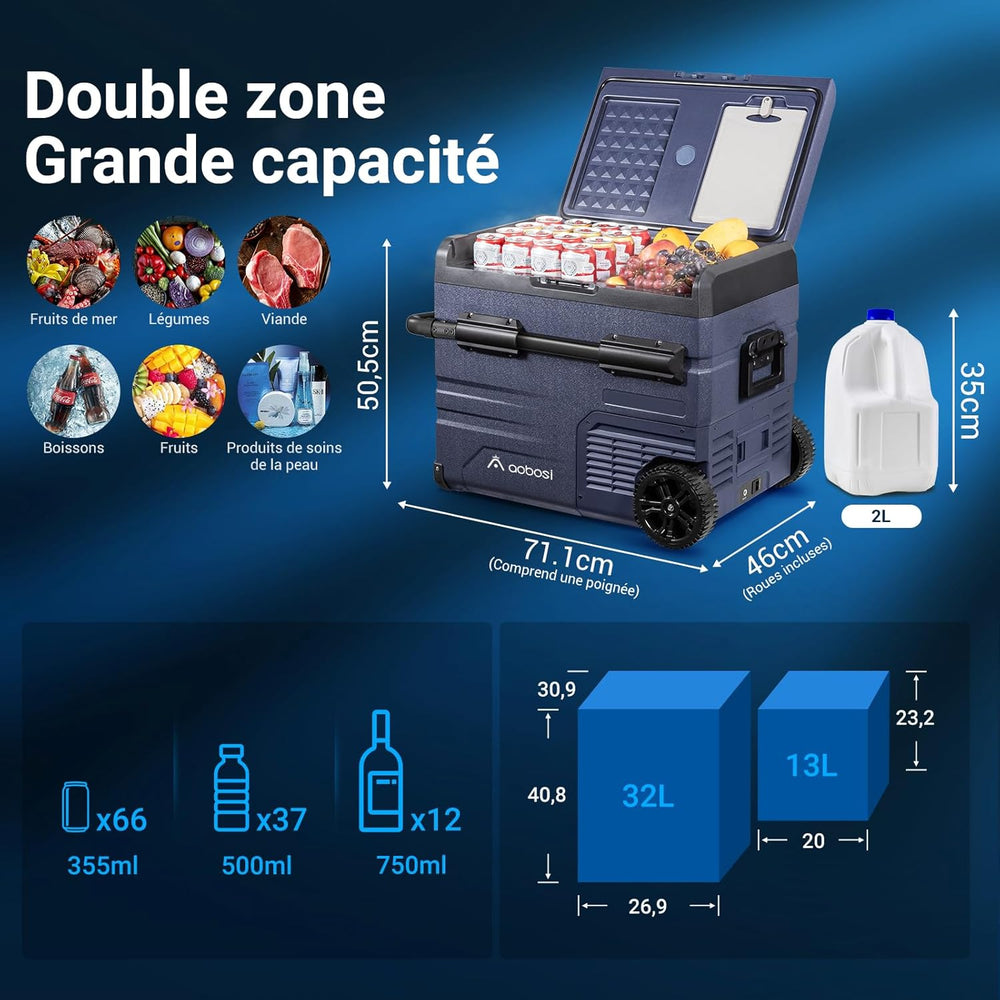115L Glaciere Electrique Double Zone,Glaciere a Compression WiFi APP,12 V/24 V et 100-240 V Frigo Camping,-20 鈩 20 鈩pour Voiture,Camion,Bateau,Camping,Car,Caravanes,Voyageant,Maison
