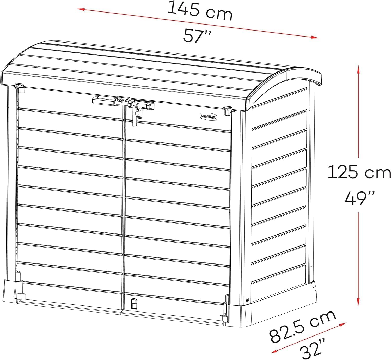 Duramax StoreAway 1200L Plastic Garden Shed/ Flat Lid,Outdoor Storage Shed,Wheelie Bin Hideaways,Wheelie bin box,Durable Construction,Ideal for Bikes,BBQs & 2x 240L Bins,145x85x125 cm,Brown