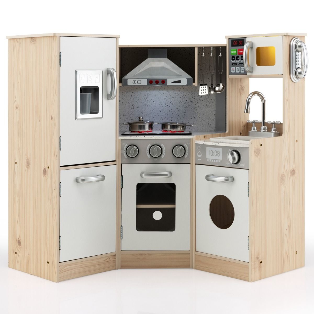 Cuisine Enfants en Bois XXL Angle 105 x 49 x 85 cm ( L x l x H ) Cuisine Complet avec Four Lave Linge 3 An+ -