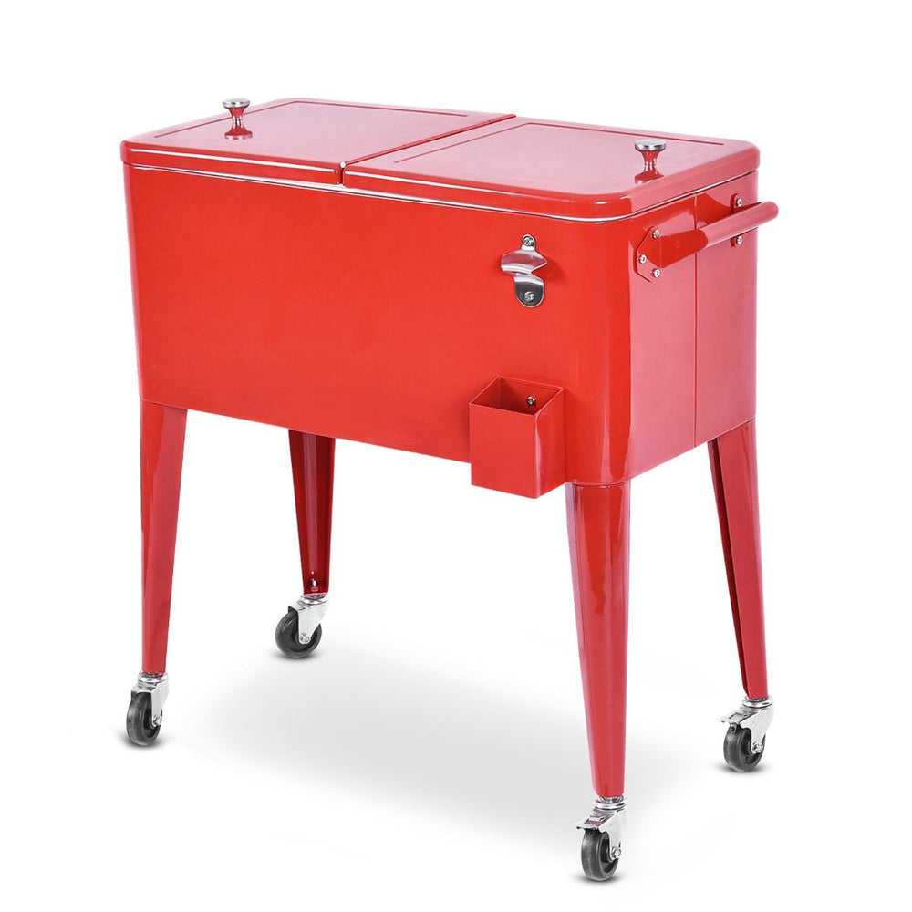 Chariot Isotherme Roulant de 76L Réfrigérant avec Roulettes Universelles Ouvre-bouteille Desserte Jardin pour Conserver Glace et Boissons -