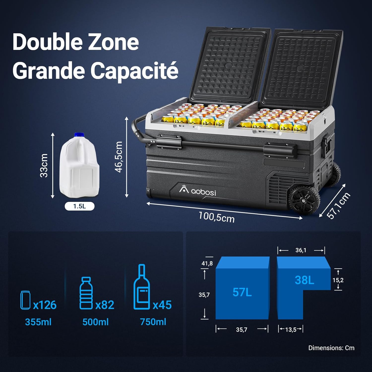 115L Glaciere Electrique Double Zone,Glaciere a Compression WiFi APP,12 V/24 V et 100-240 V Frigo Camping,-20 à 20 pour Voiture,Camion,Bateau,Camping,Car,Caravanes,Voyageant,Maison