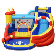 Ch芒teau Gonflable Style Bateau avec Toboggan Incurv Zone de Saut Mur d'Escalade Gonfleur non Inclus -