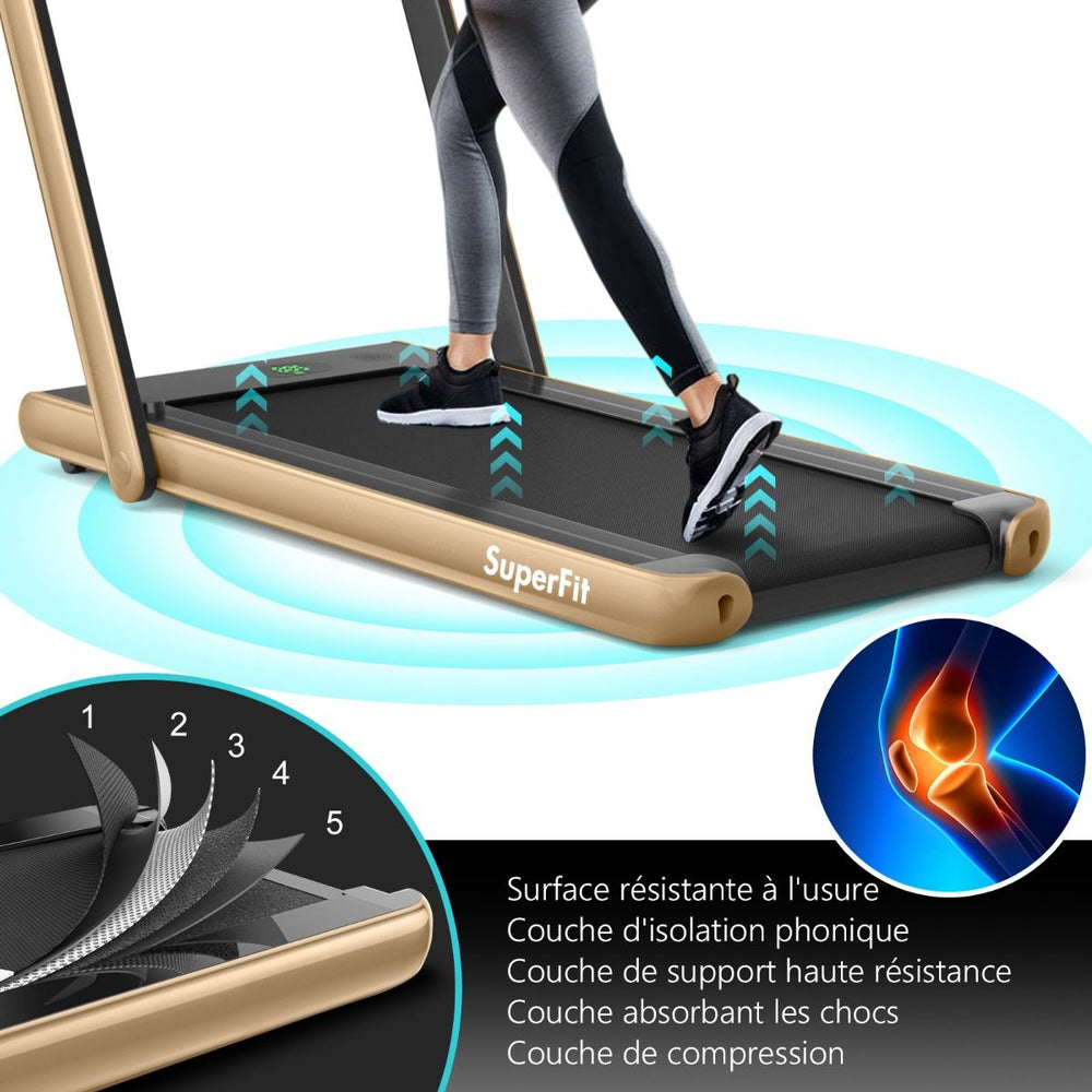 2 en 1 Tapis de Course Electrique Pliable 1  12 Km/H avec Haut-parleur Bluetooth Tlcommande Moteur 0,75HP Vert/Blanc/Noir/Rouge/Or/Noir et Argent/Bleu -