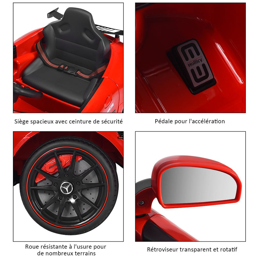 Voiture Sport Electrique 12 V pour Enfants Vitesse Max.: 5 km/h Télécommande 2.4G MP3 Effets Sonores Lumineux Rouge -