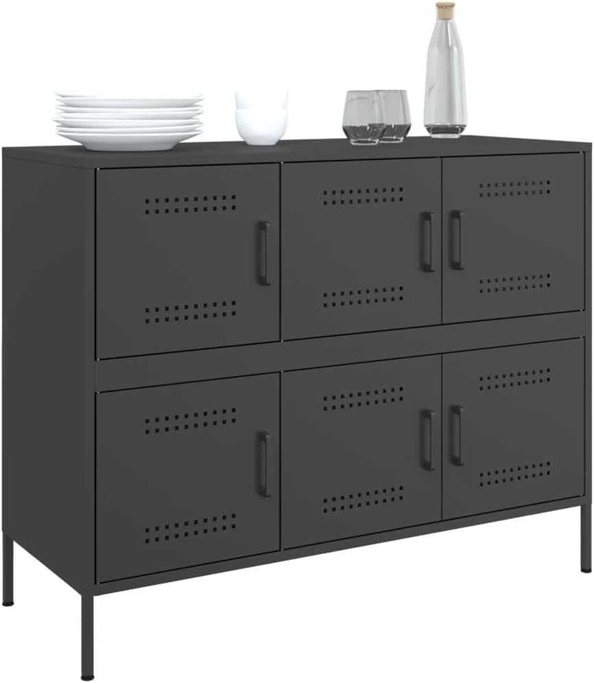 vidaXL Buffet, Armoire avec Pieds et Compartiments, Placard avec Porte, Meuble de Rangement Salon Intérieur, Noir 100,5x39x79 cm Acier