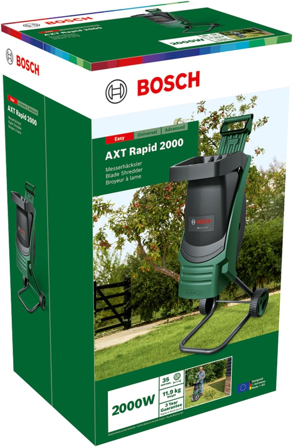 Bosch AXT Rapid 2000 Broyeur de végétaux (pour un broyage puissant des débris de jardin ; moteur puissant de 2000 W)