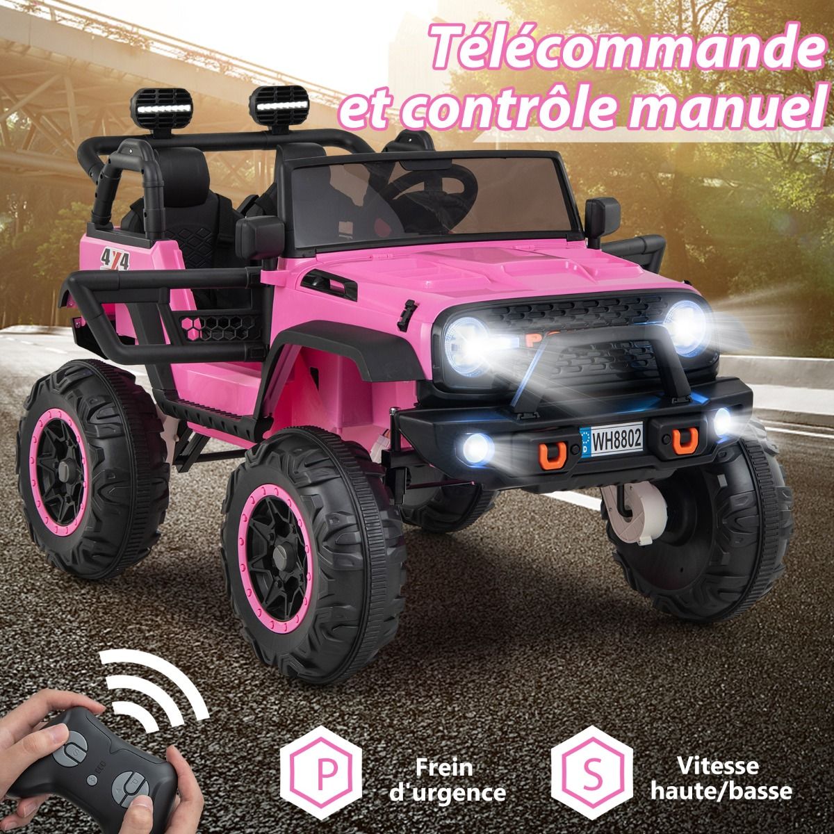 Voiture lectrique 24v pour Enfants 2 Places Tlcommande Musique Histoire Klaxon Usb Fonction de Dmarrage Lent Suspensions  Ressort Blanc/Noir/Rose/Violet -