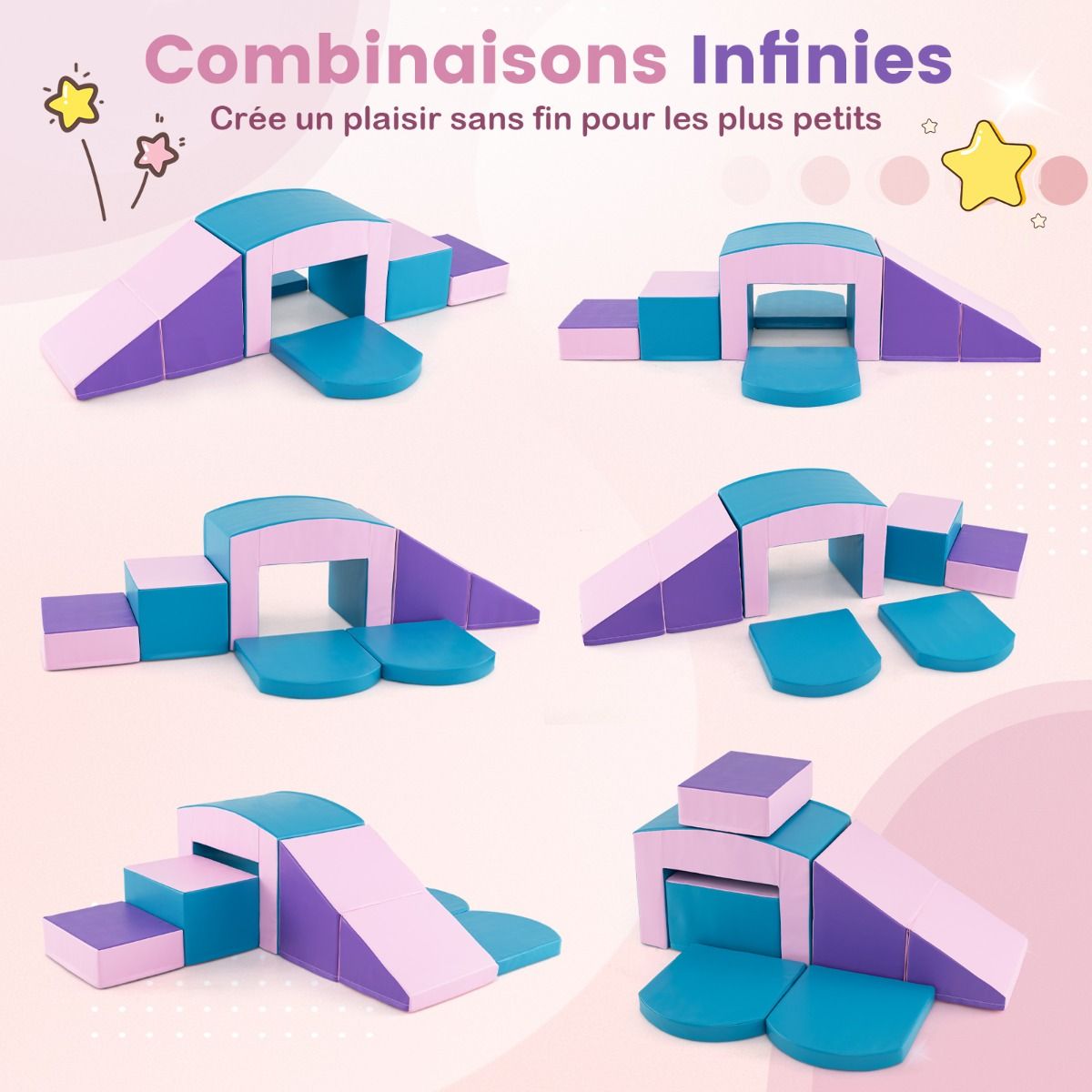 6 Blocs d橢scalade en Mousse Jeu d橢scalade pour Tout-Petits Jeu d橝ctivit d橢scalade Color Tunnel Escaliers et Rampe pour 12+ Mois Color/Bleu/Violet -