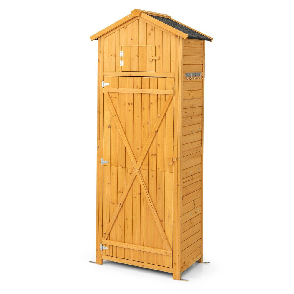 Armoire de Jardin en Bois Imperméable avec Toit Abri de Jardin avec Table Pliable Étagères et 8 Crochets 75x50x180,5CM -