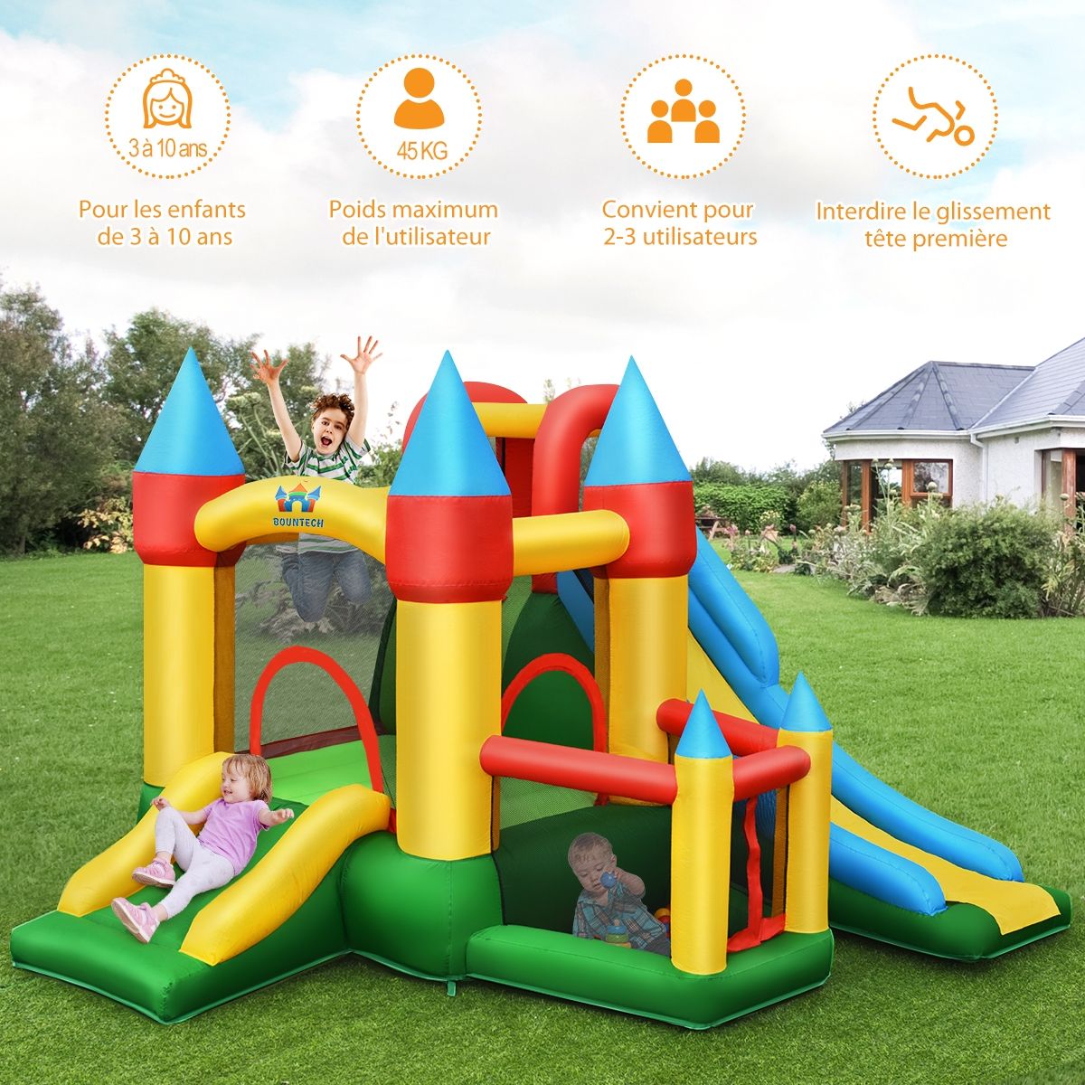 Ch芒teau Gonflable avec Souffleur pour Enfants de 3  10 Ans avec Plusieurs Types de Jeu Diffrents 330 x 300 x 210 cm -
