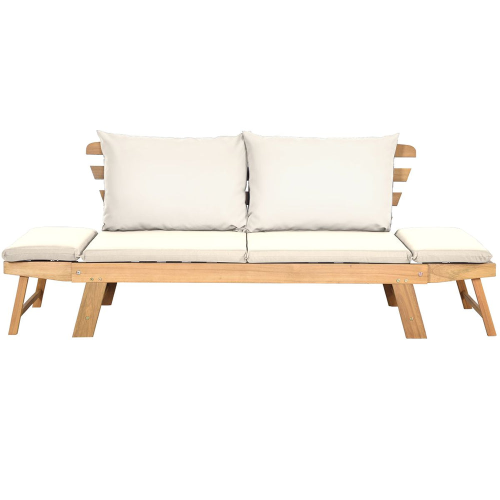Chaise Longue Convertible avec Coussin Canapé de Jardin 2 en 1 en Bois d’Acacia avec Accoudoir Réglable pour Patio Piscine Jardin Blanc/Gris/Bleu/Rouge -