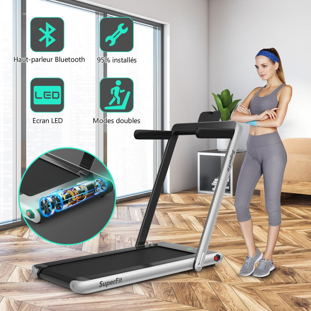 2 en 1 Tapis de Course Electrique Pliable 1  12 Km/H avec Haut-parleur Bluetooth Tlcommande Moteur 0,75HP Vert/Blanc/Noir/Rouge/Or/Noir et Argent/Bleu -