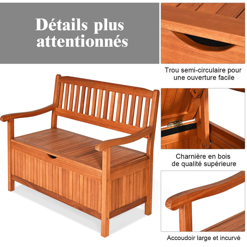 Banc de Jardin 2 Places 107 x 59 x 90 CM en Bois d'Acacia avec Compartiment de Rangement pour Jardin Terrasse Balcon -