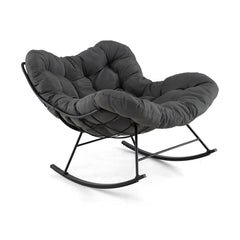 Chaise à Bascule d'Intérieur et d'Extérieur Chaise Papasan Surdimensionnée avec Coussin Rembourré & Cadre en Métal Capacité 205 Kg Gris -