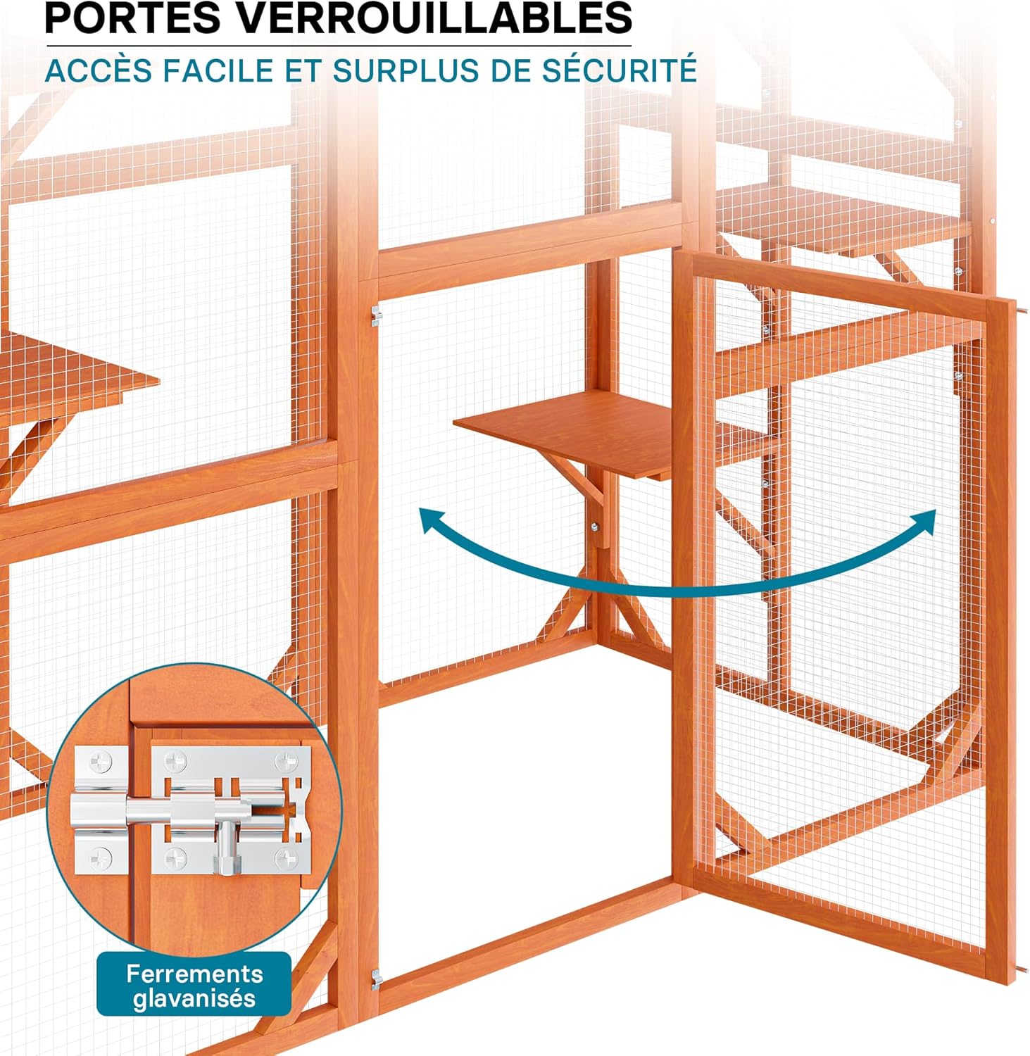 Wiltec Enclos extérieur – 168 x 82 x 166,5 cm – en Bois de Sapin et avec Grillage – Parc pour Chat résistant aux intempéries – avec 6 Zones de Repos – Félins