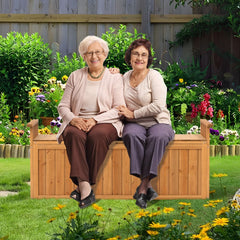 Banc de Rangement en Bois Banc d'Extérieur à 2 Places de 209 L avec Accoudoirs Coffre de Stockage en Bois Charge 100KG Naturel -