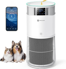 Amicura P2 Purificateur d'air Hepa pour Animaux et Personnes Allergiques, 843 m³/h CADR Contre les Poils d'animaux, Filtre Hospitalier H13 Hepa, 450 m³/h de Particules, Contrôle par App