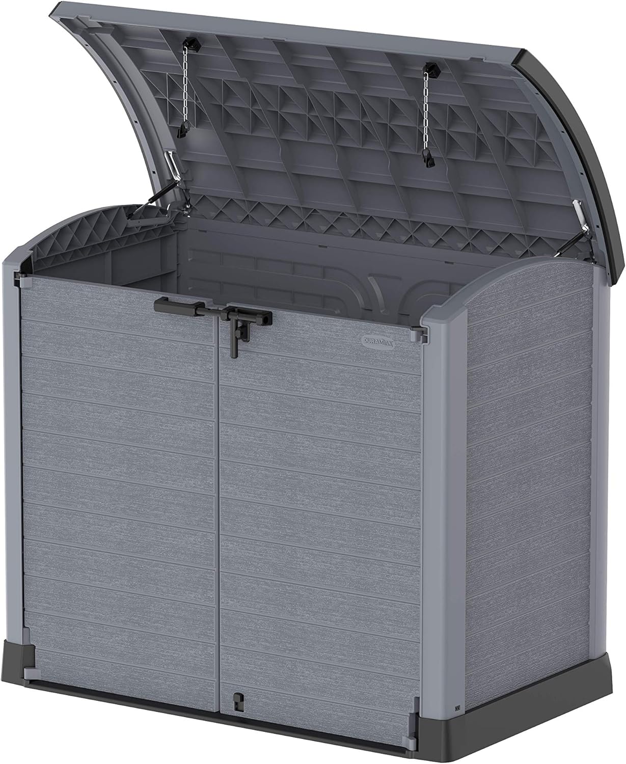 Duramax StoreAway 1200L Plastic Garden Shed/ Flat Lid,Outdoor Storage Shed,Wheelie Bin Hideaways,Wheelie bin box,Durable Construction,Ideal for Bikes,BBQs & 2x 240L Bins,145x85x125 cm,Brown