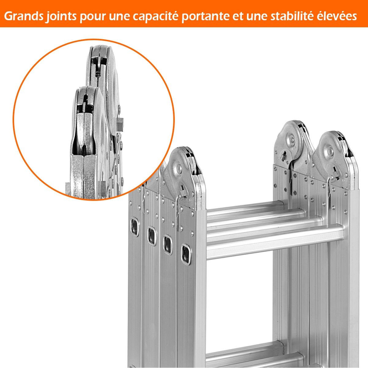 Échelle Polyvalente 5 en 1 avec 2 Montants 4 Plis 15 Echelons Pliable et Multifonction Capacité 150kg en Aluminium -