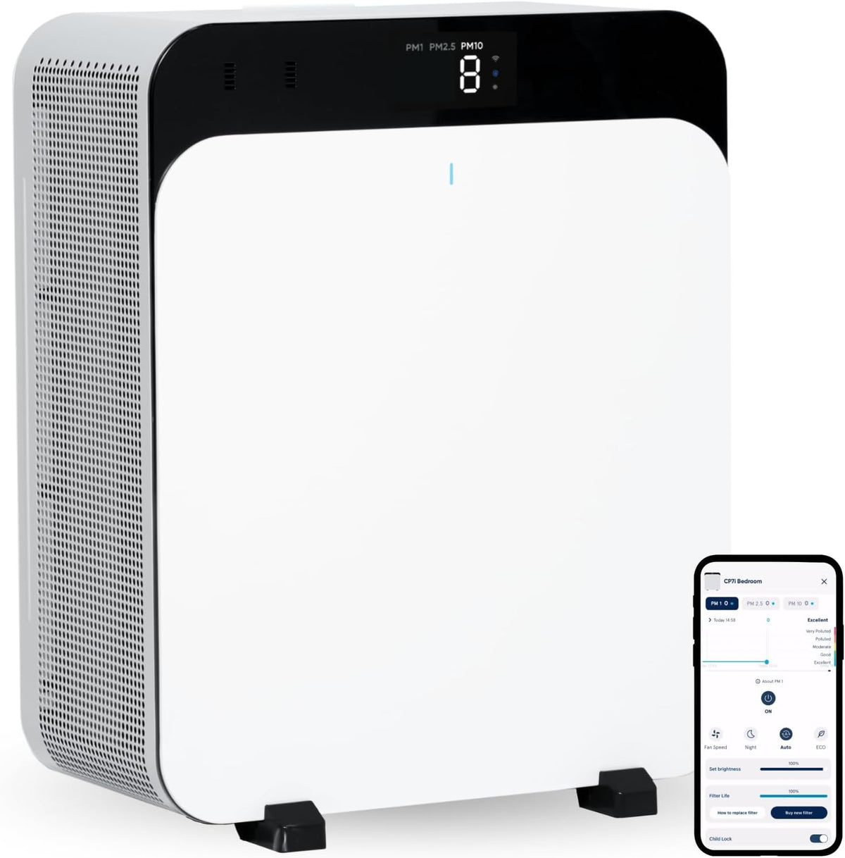 BLUEAIR Purificateur d'air Premium pour pièces jusqu'à 131 m², idéal pour les allergènes d'animaux, les virus, les bactéries et les grands espaces, Classic Pro CP7i