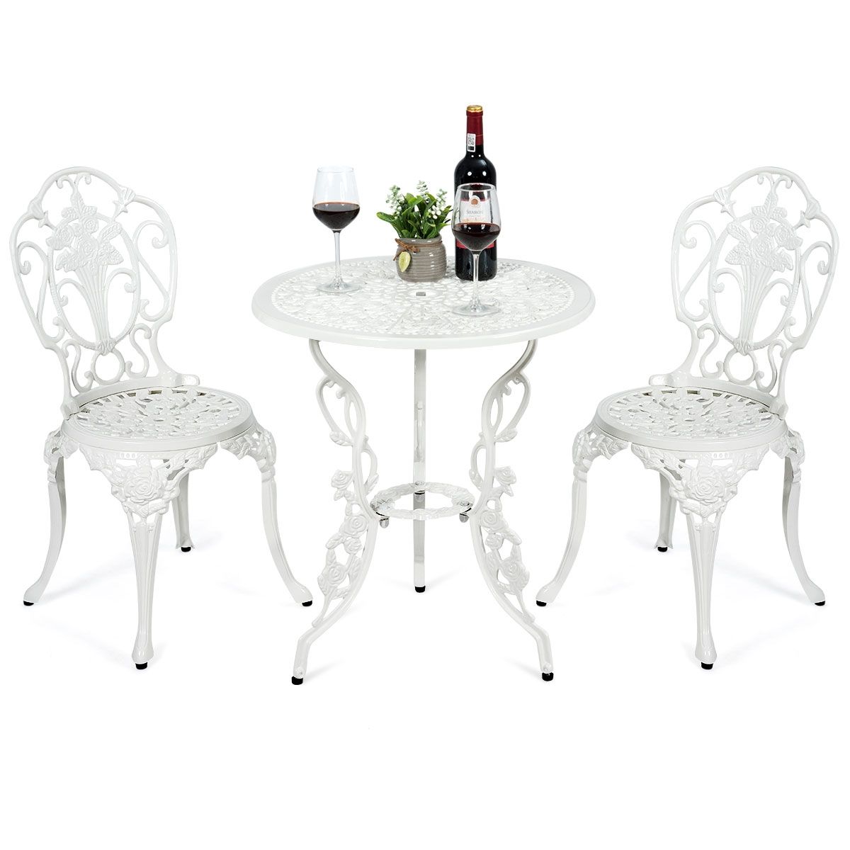 Ensemble Table et 2 Chaises pour Jardin en Aluminium en Forme de Rose Blanc Rsistant aux Intempries -