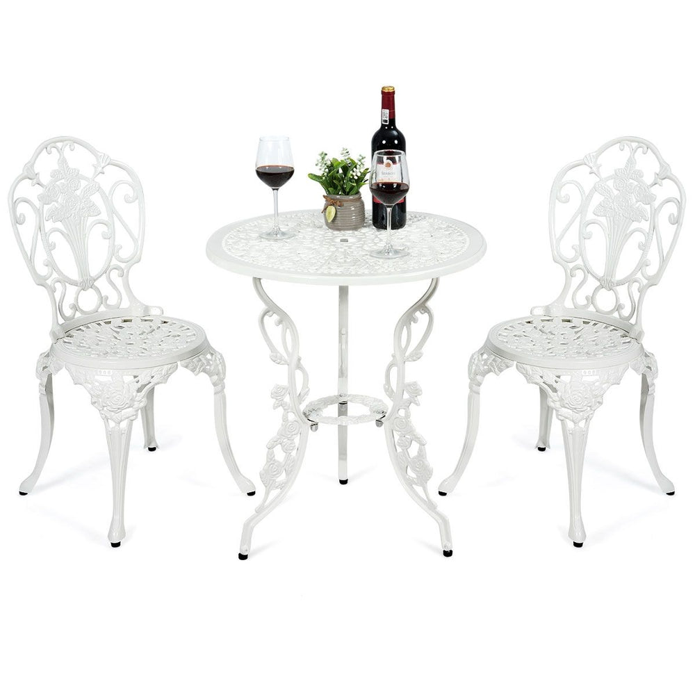Ensemble Table et 2 Chaises pour Jardin en Aluminium en Forme de Rose Blanc Rsistant aux Intempries -