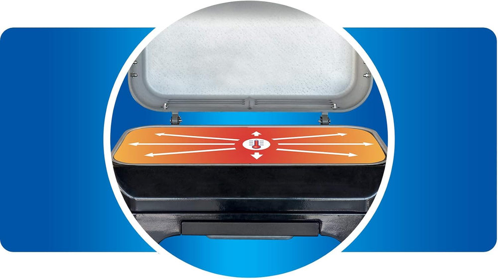 Attitude2go,Barbecue de Table  Faible fume,BBQ Portable, Couvercle,thermomtre,et Grille en Fonte,Alimentation : Cartouche de gaz CV 470 Plus,Gris