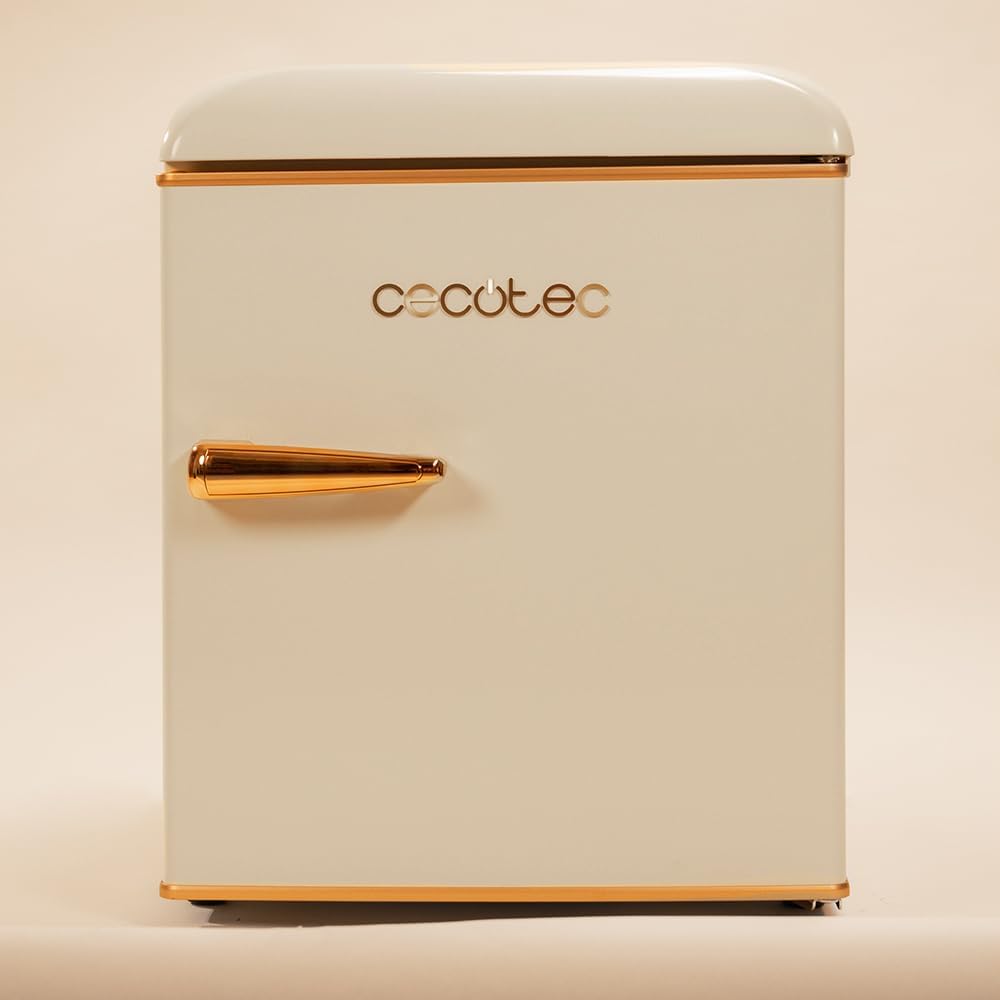 Cecotec Mini Frigo Bolero CoolMarket TT Origin 45 Beige E. Réfrigérateur Hauteur 55cm et Largeur 44,7cm, Classe Énergétique E, Bac à Glace et Poignée Chromée, Beige
