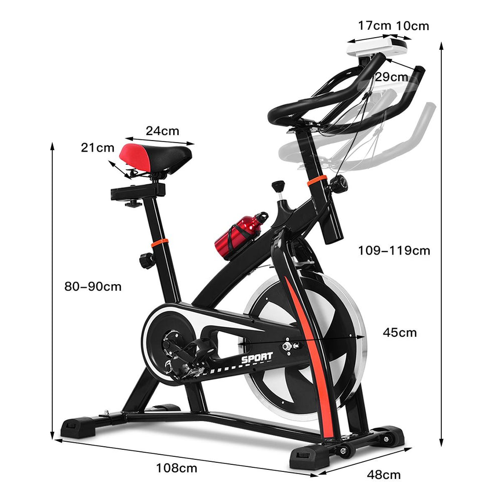 Vlo D檃ppartement Vlo Silencieux avec Courroie et Roue D檌nertie en Fer de 10kg Guidon et Selle Ajustable Noir + Rouge -