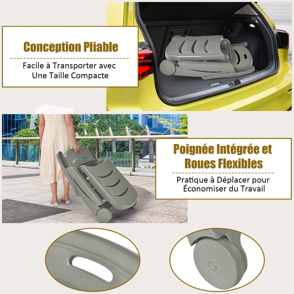 Chaise Longue Pliable Dossier Inclinable  5 Positions avec Roues Intgres pour Terrasse Jardin Piscine 150 kg Gris/Blanc/Bleu -