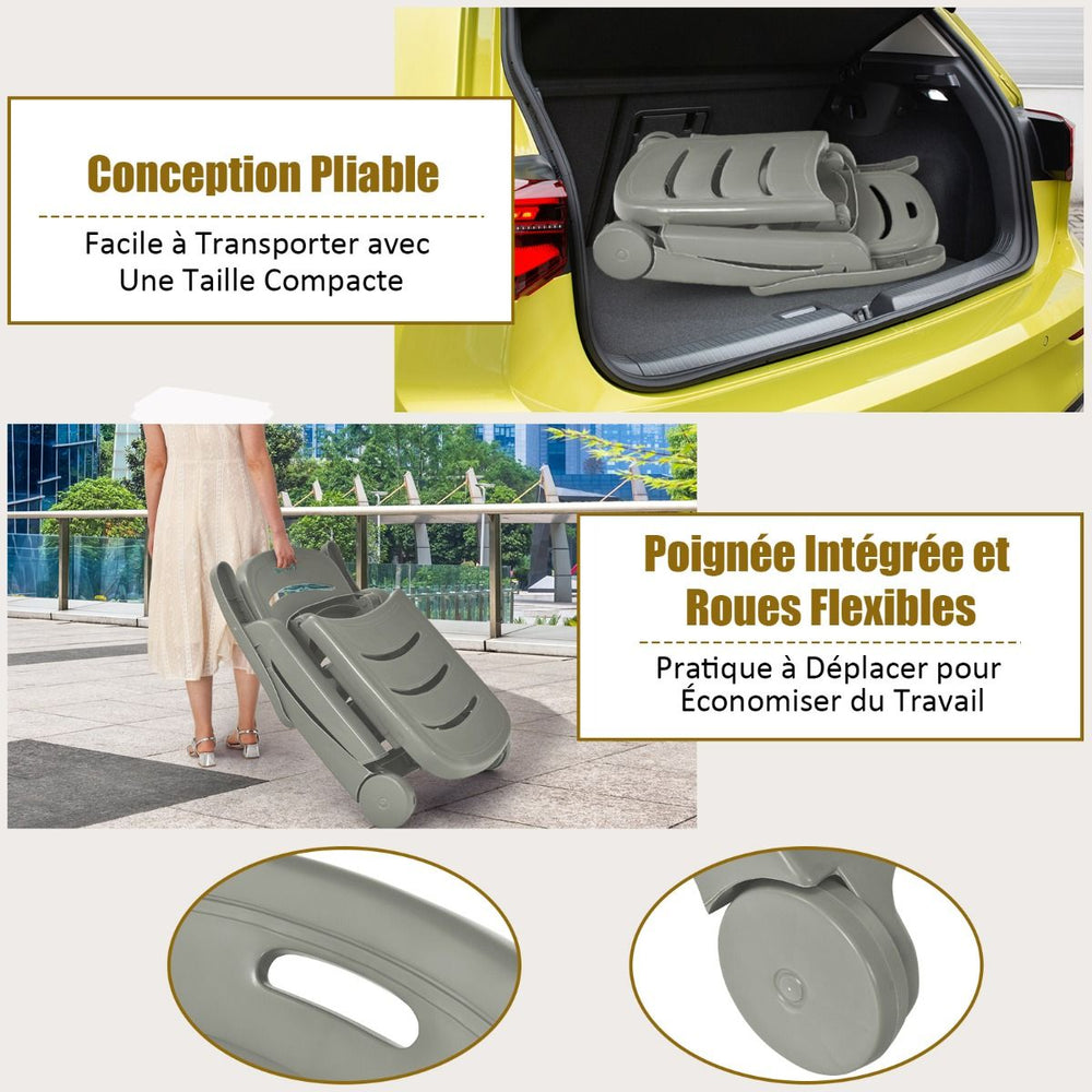 Chaise Longue Pliable Dossier Inclinable  5 Positions avec Roues Intgres pour Terrasse Jardin Piscine 150 kg Gris/Blanc/Bleu -
