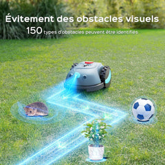 YARDCARE V100 Robot Tondeuse sans Fil Périphérique,avec Navigation par Vision, Évitement d'obstacles(150 Sortes), Robot Tondeuse Gazon avec Batterie 4 Ah, Lame de Rechange