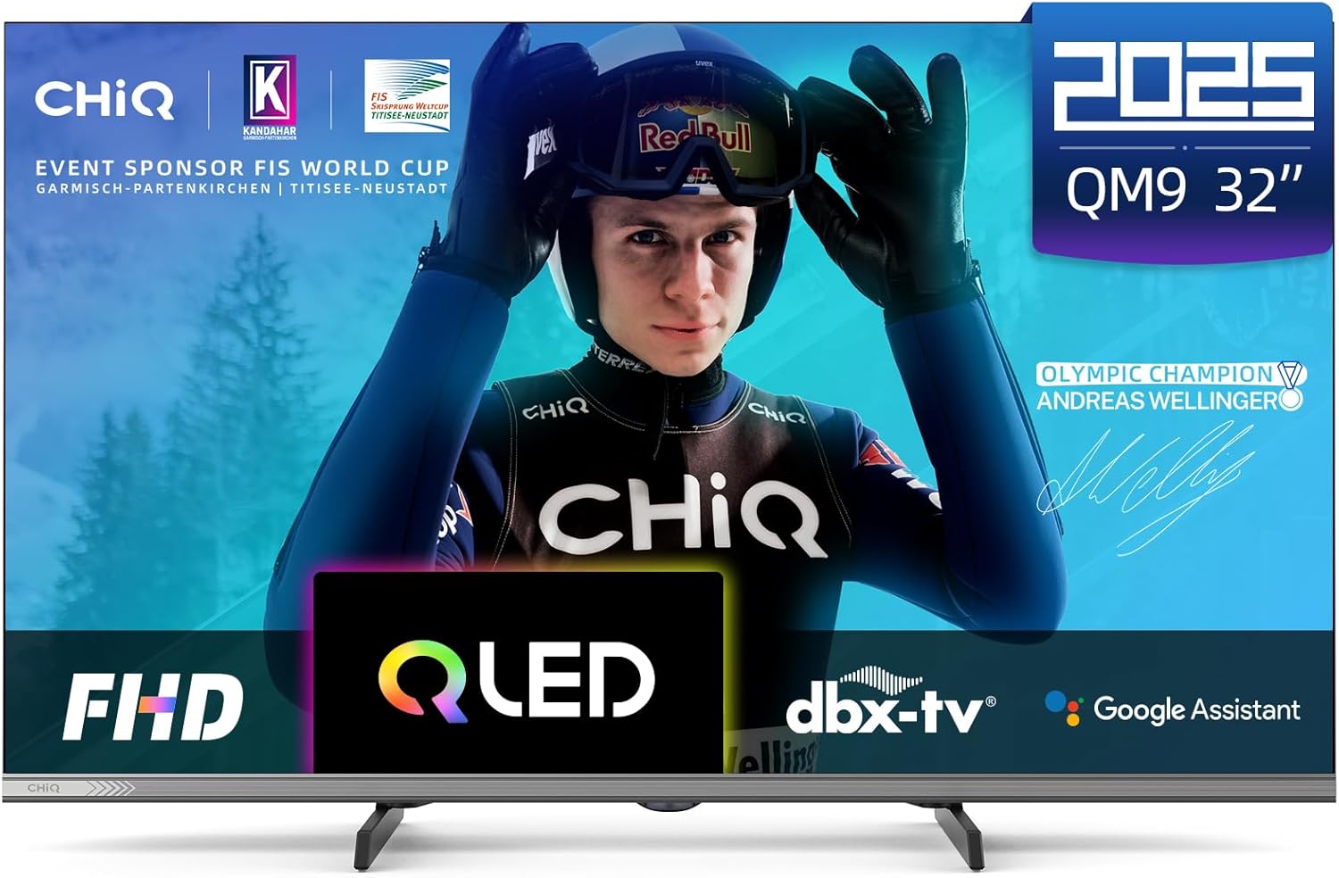 CHIQ L32QM9G 32 Pouces (80 cm) FHD Smart Téléviseur QLED HDR10 Google TV Google Assistant Tuner Triple Dolby Audio DBX-TV Chromecast intégré HDMI USB sans Cadre en Métal Noir