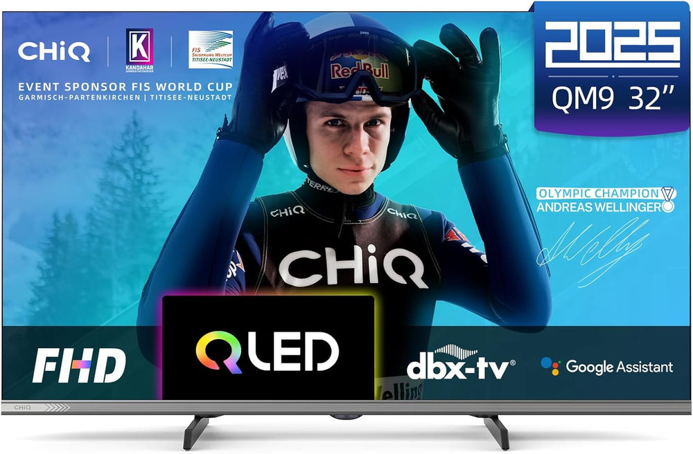 CHIQ L32QM9G 32 Pouces (80 cm) FHD Smart Téléviseur QLED HDR10 Google TV Google Assistant Tuner Triple Dolby Audio DBX-TV Chromecast intégré HDMI USB sans Cadre en Métal Noir