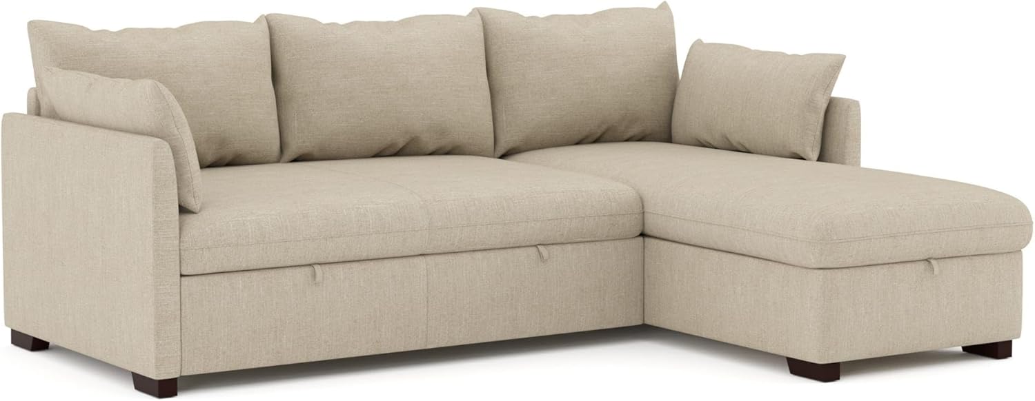 BUDWING Orlando Canapé Convertible d'angle Lit Chaise Longue Coffre Réversible Droite et Gauche Beige