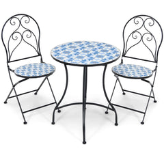 Ensemble Table et 2 Chaises Pliantes de Bistrot 2 Personnes Design Carreaux de Mosaïque Collés sur du Ciment pour Terrasse -