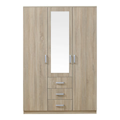 Armoire de chambre garde-robe moderne meuble de rangement intemporel 5 tagres 3 tiroirs + miroir MDF 176 x 120 x 52 cm effet ch锚ne sonoma 03_0006369