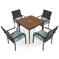 Ensemble de Meubles de Patio 5 Pièces Salon de Jardin 4 Fauteuils en Rotin avec Coussins et Table Carrée avec Trou pour Parasol -