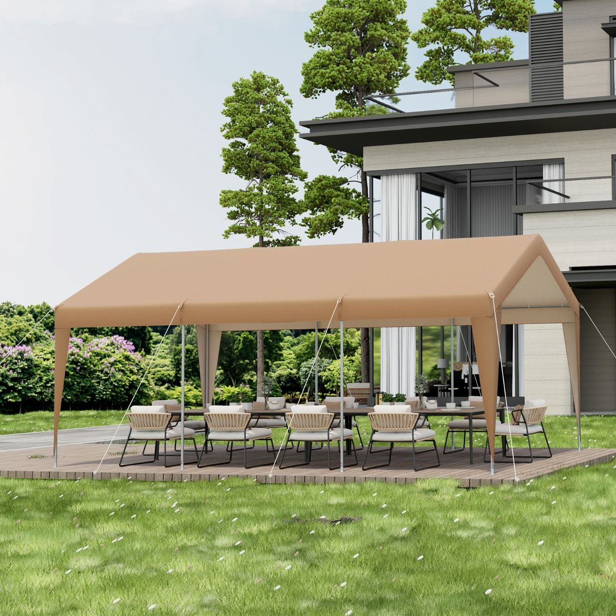 Abri de Voiture 301 x 600 cm Cadre en Métal Galvanisé Tente de Garage Portable avec Bâche Toutes Saisons Tente de Voiture pour Camions Bateaux -