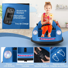 Auto-tamponneuse Electrique 12V pour Enfants Alimentée par Batterie Télécommande Lumières LED Musique pour les 2-5 Ans Rose/Rouge/Bleu -