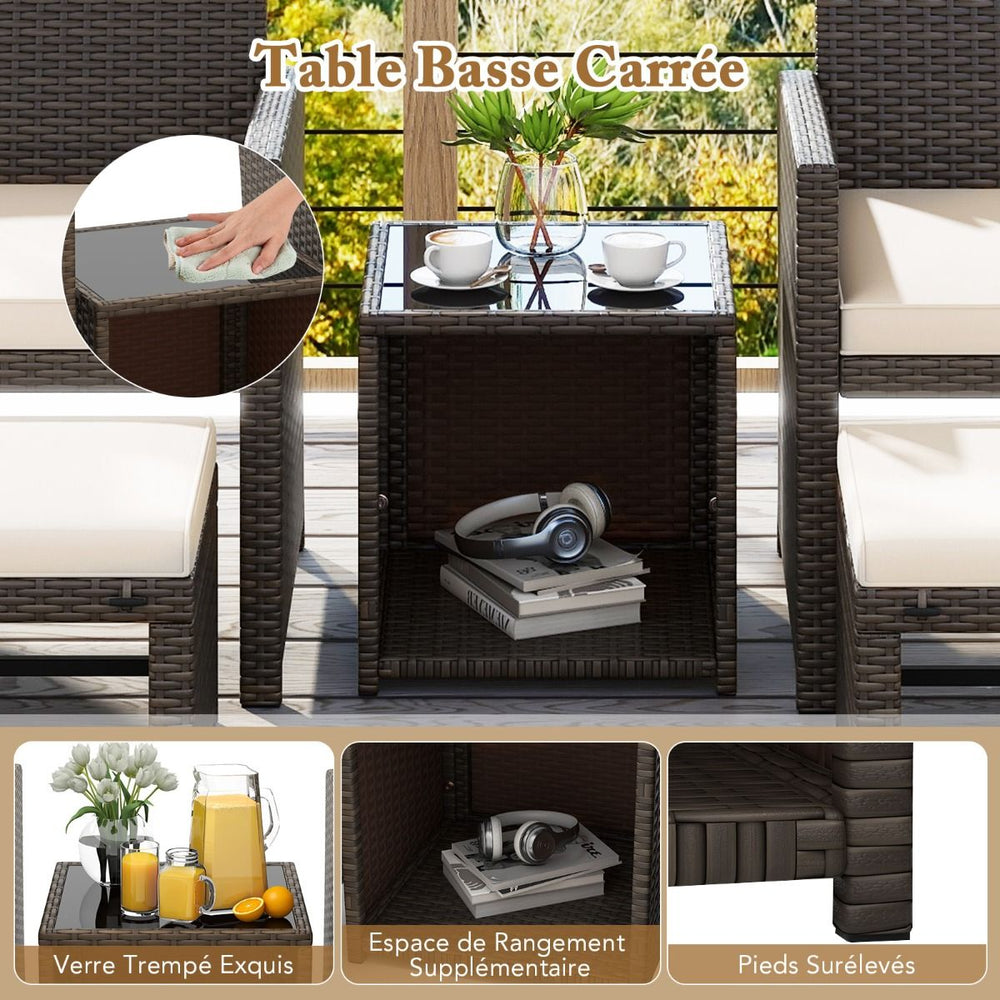 Ensemble Meuble de Salon 5PCS Salon de Jardin en Rotin PE avec Coussin pour Balcon Piscine Terrasse Gris/Blanc -
